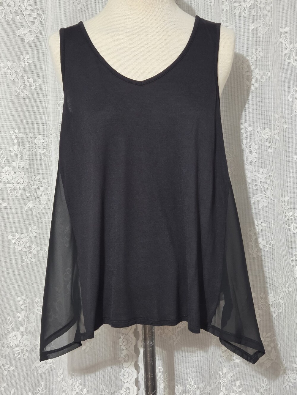 Charming Charlie - Lightweight Jersey Knit Chiffon Top With Handkerchief Hemline